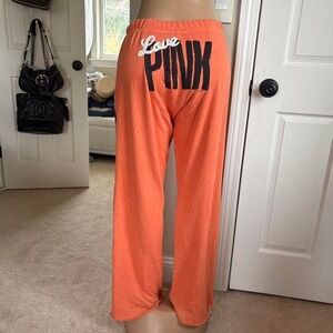 y2k 2000s victoria's secret pink spellout wide leg orange sweatpants